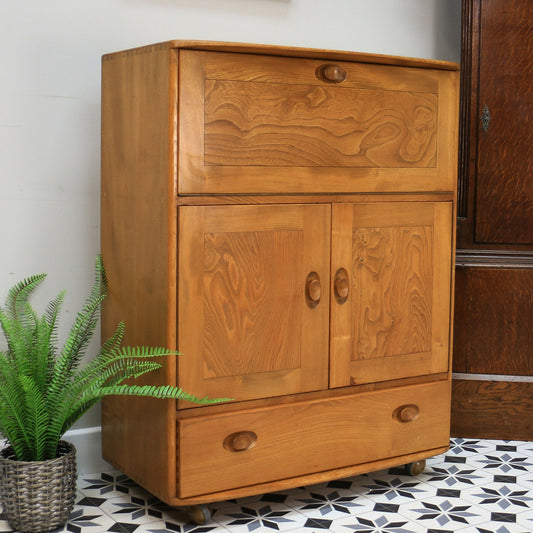 Ercol Windsor Blonde Drinks Cocktail Cabinet Bureau in Elm Model 469