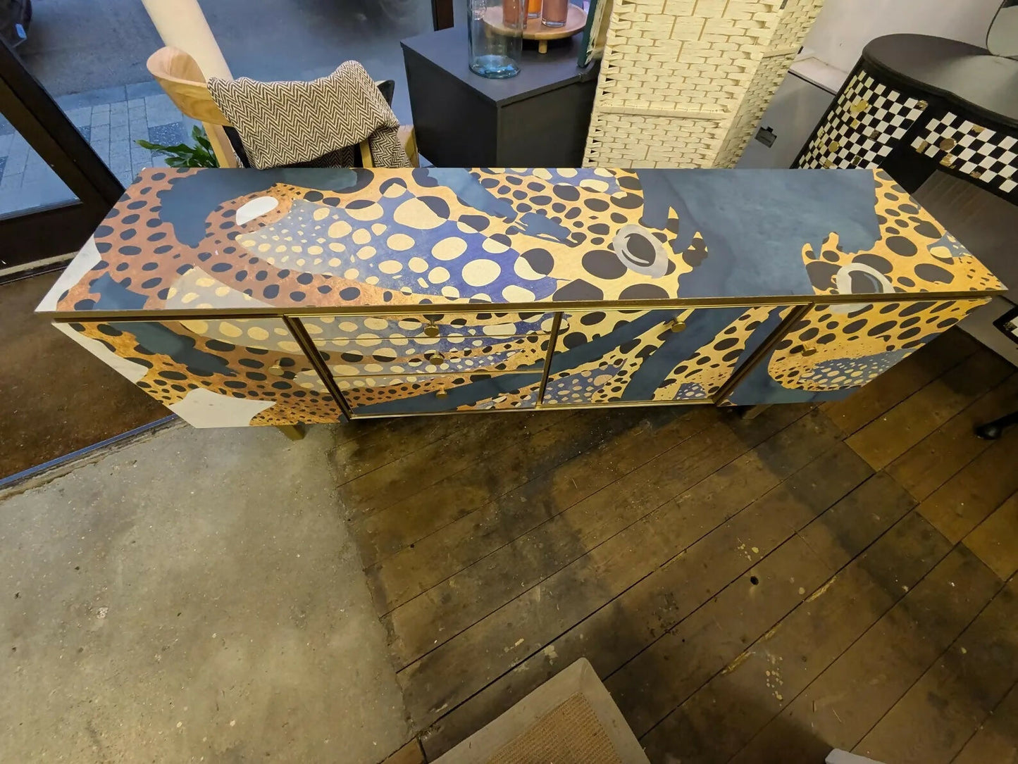 Mid-Century Modern Octopus Print Sideboard: Upcycled TV Unit Cabinet Commission Piece