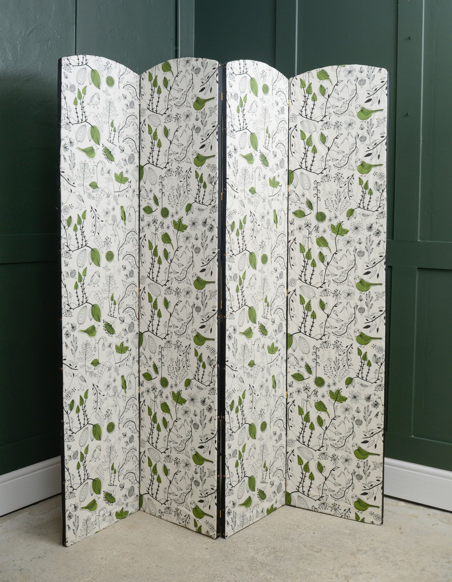 Fabric Panel Folding Room Divider with Ikea Green Birds Fabric