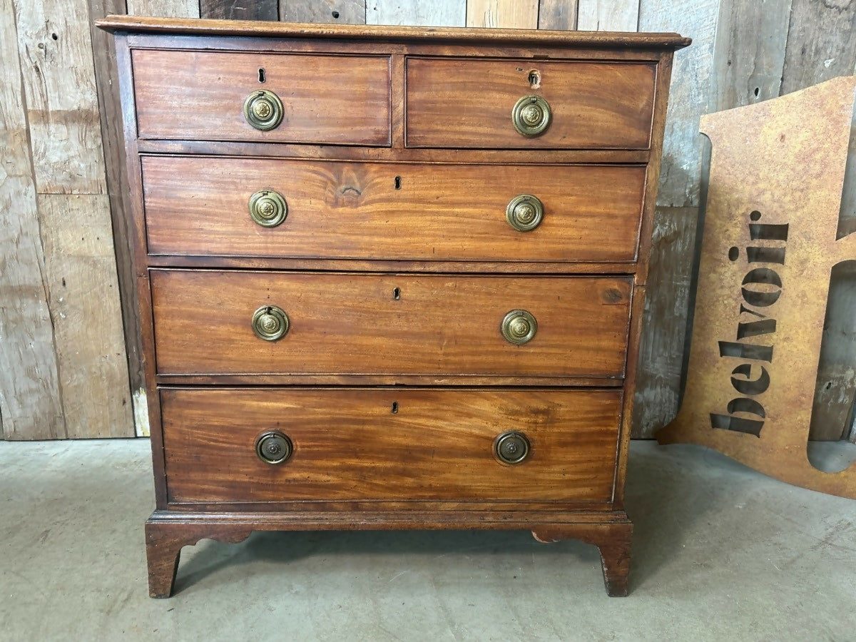 Antique Georgian Mahogany Two over Three Chest of Drawers, c 1820