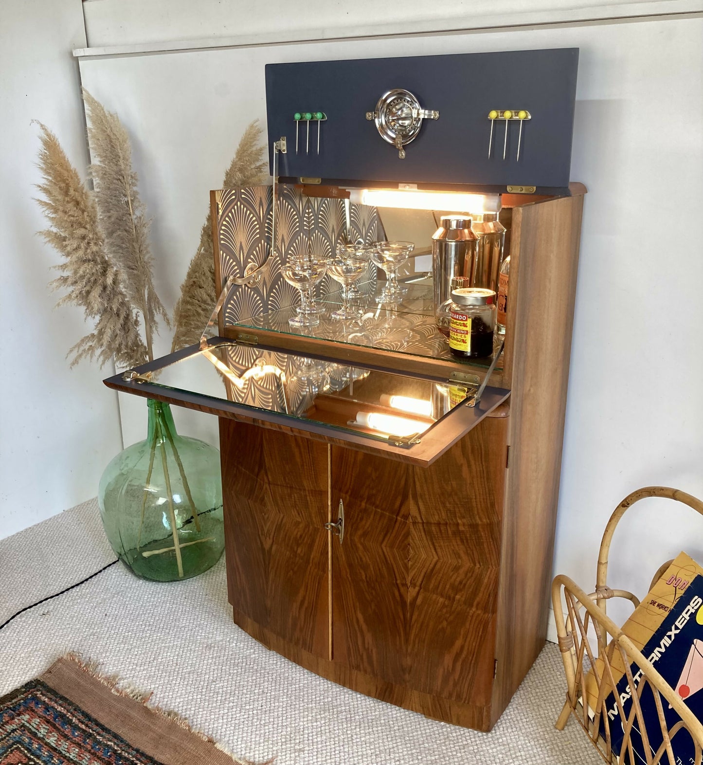 Art Deco Petite Walnut Cocktail Cabinet
