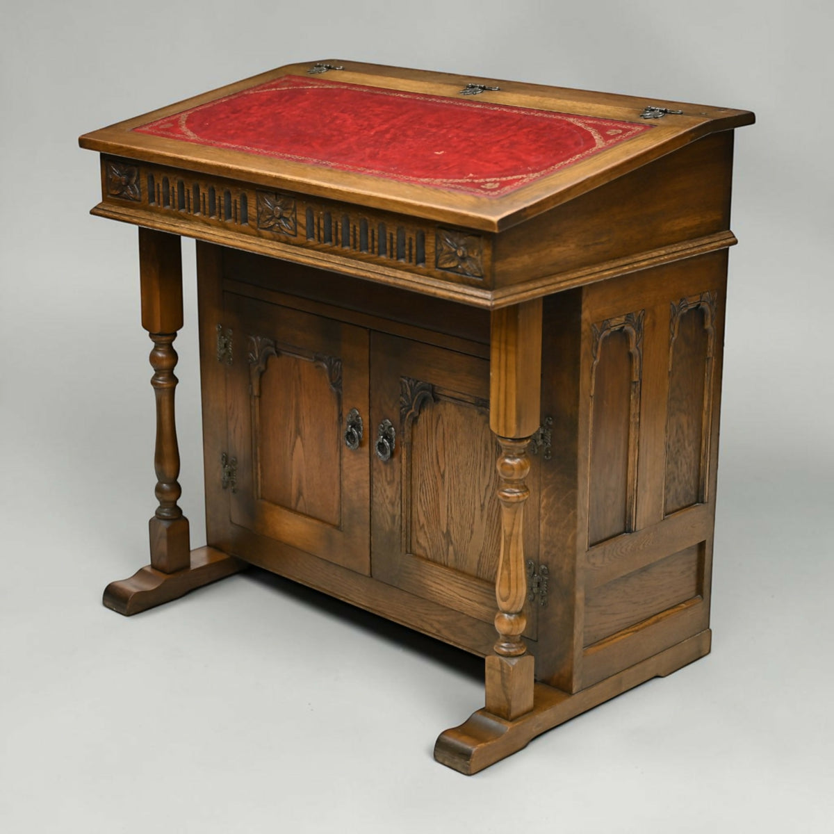 Old Charm Davenport Desk Red Hide Writing Slope Light Oak FREE UK Delivery*