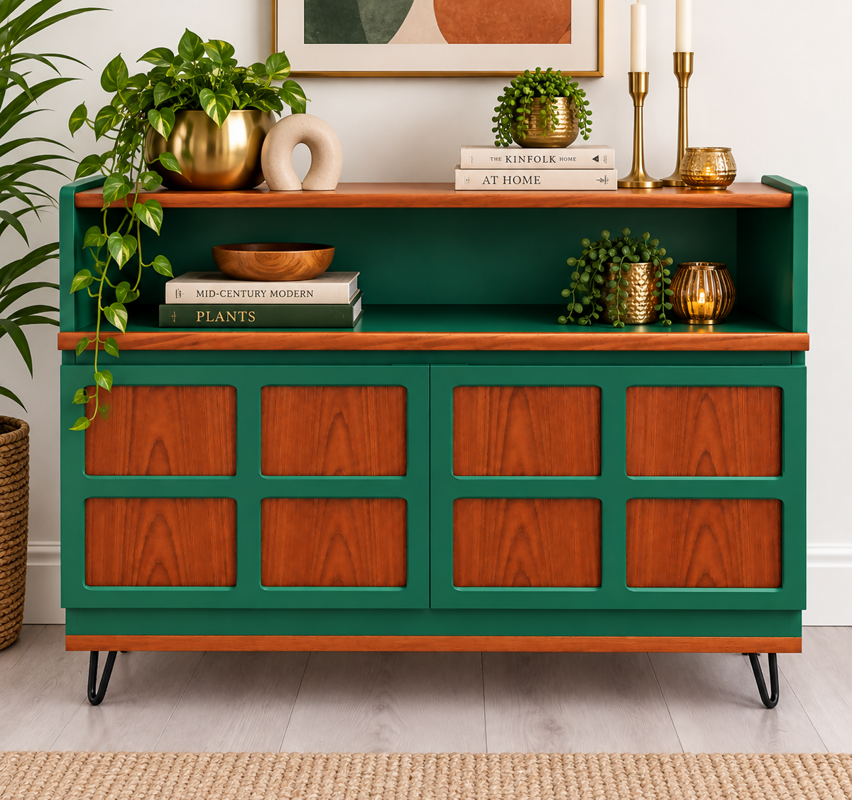 Mid-Century Modern Sideboard | Fusion Mineral Paint Park Bench | Vintage Storage Cabinet