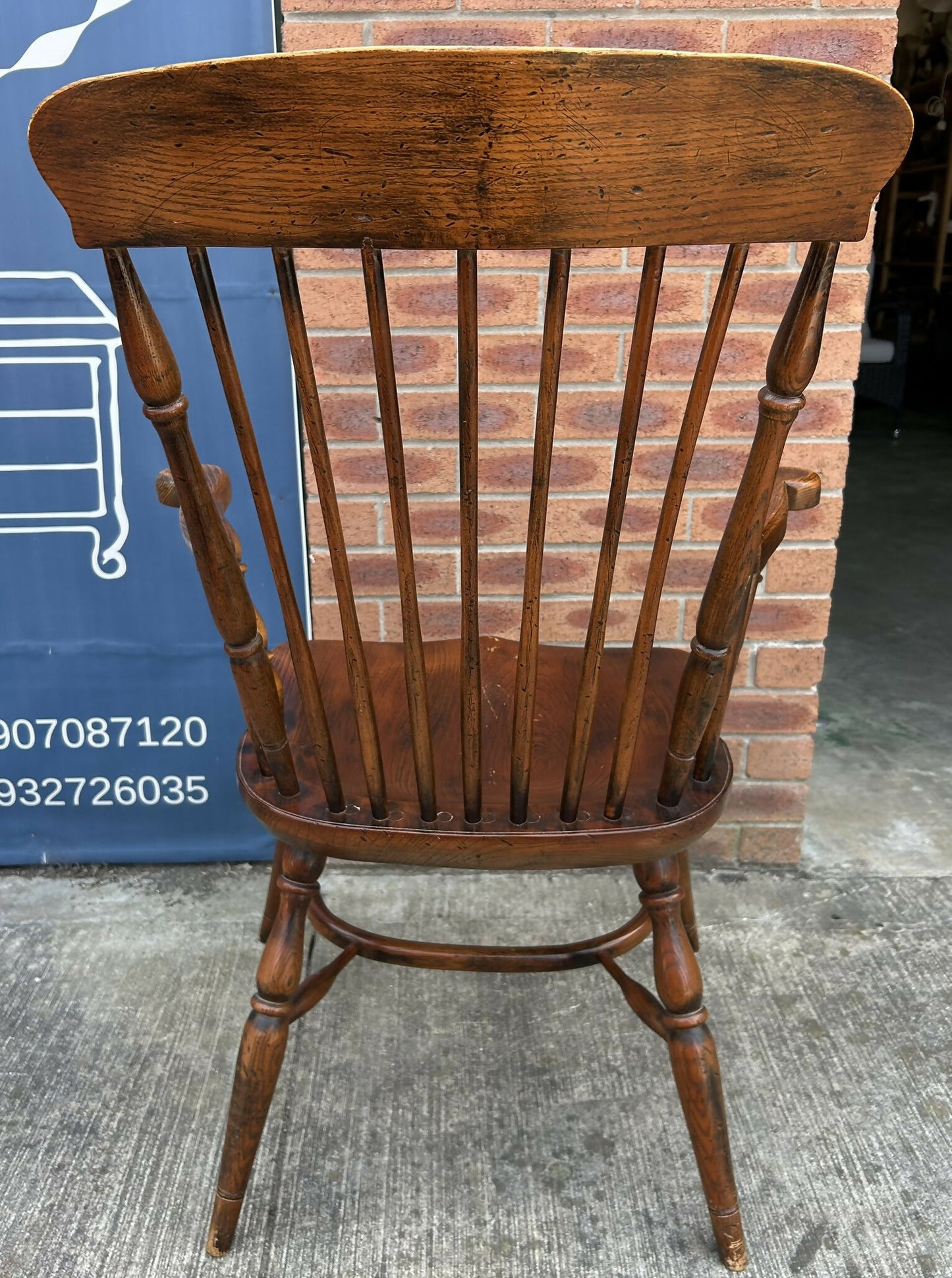 Antique Style Oak & Elm Comb Back Windsor Chair Crinoline Stretcher Armchair