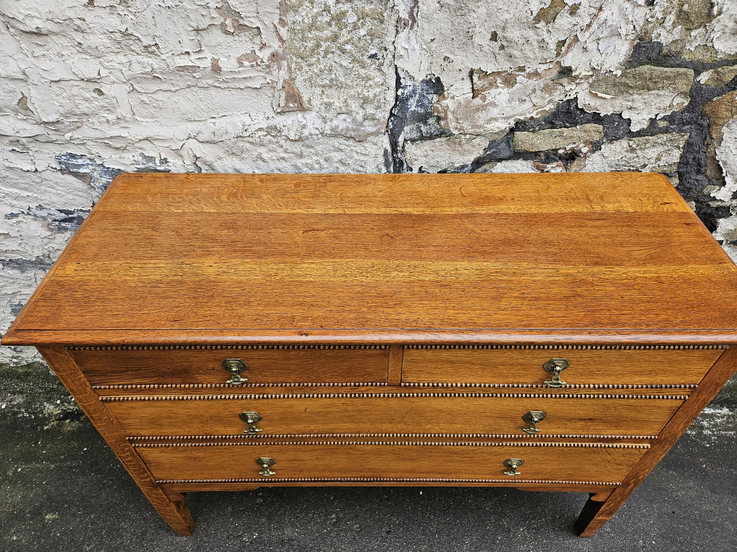 Vintage Oak Tallboy Chest of Drawers: Antique Cabinet with Detailing Four Drawer