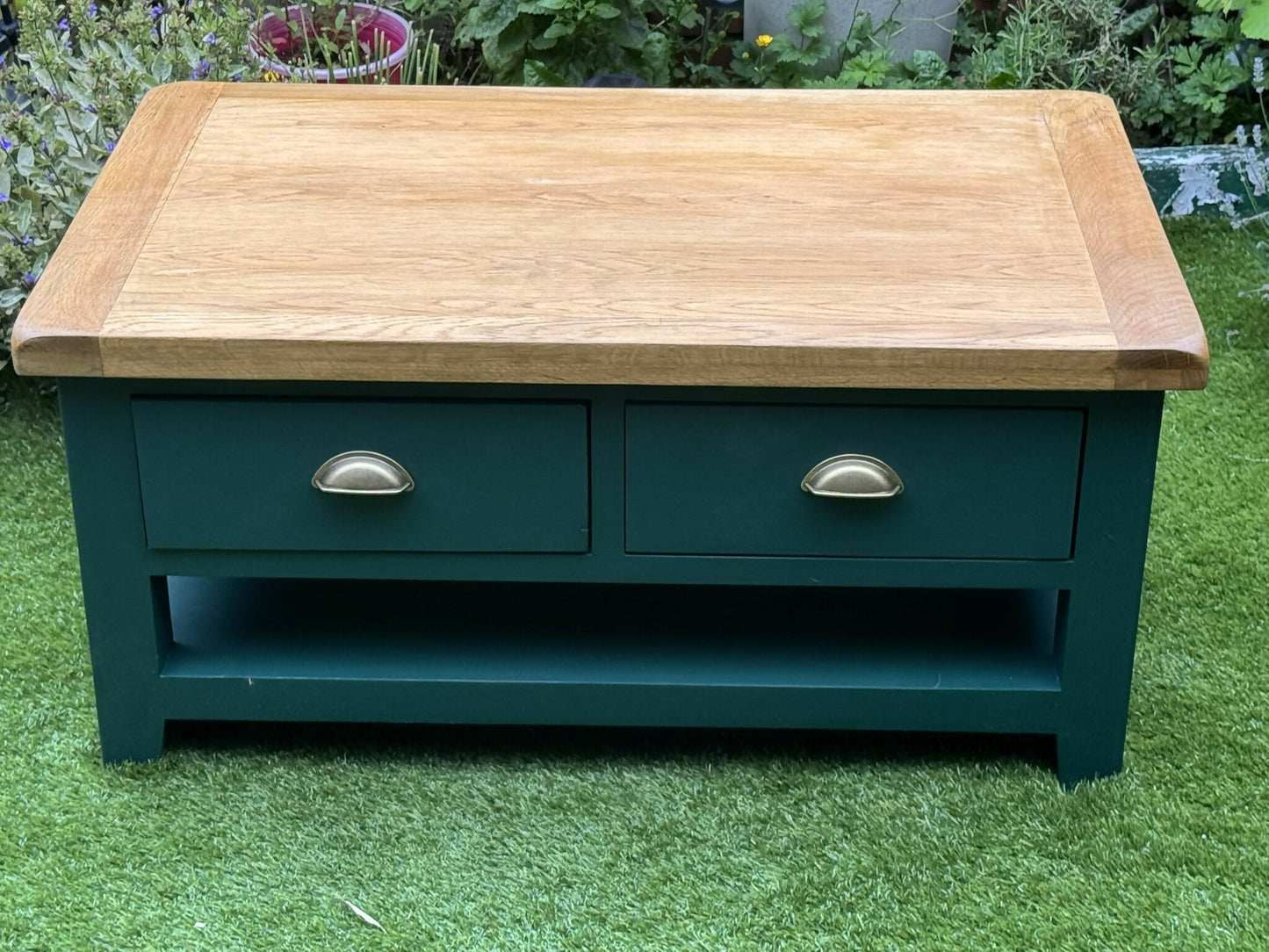 Green Coffee Table | Solid Oak Coffee Table | Hand Painted Farmhouse Coffee Table | Restored Rustic Furniture