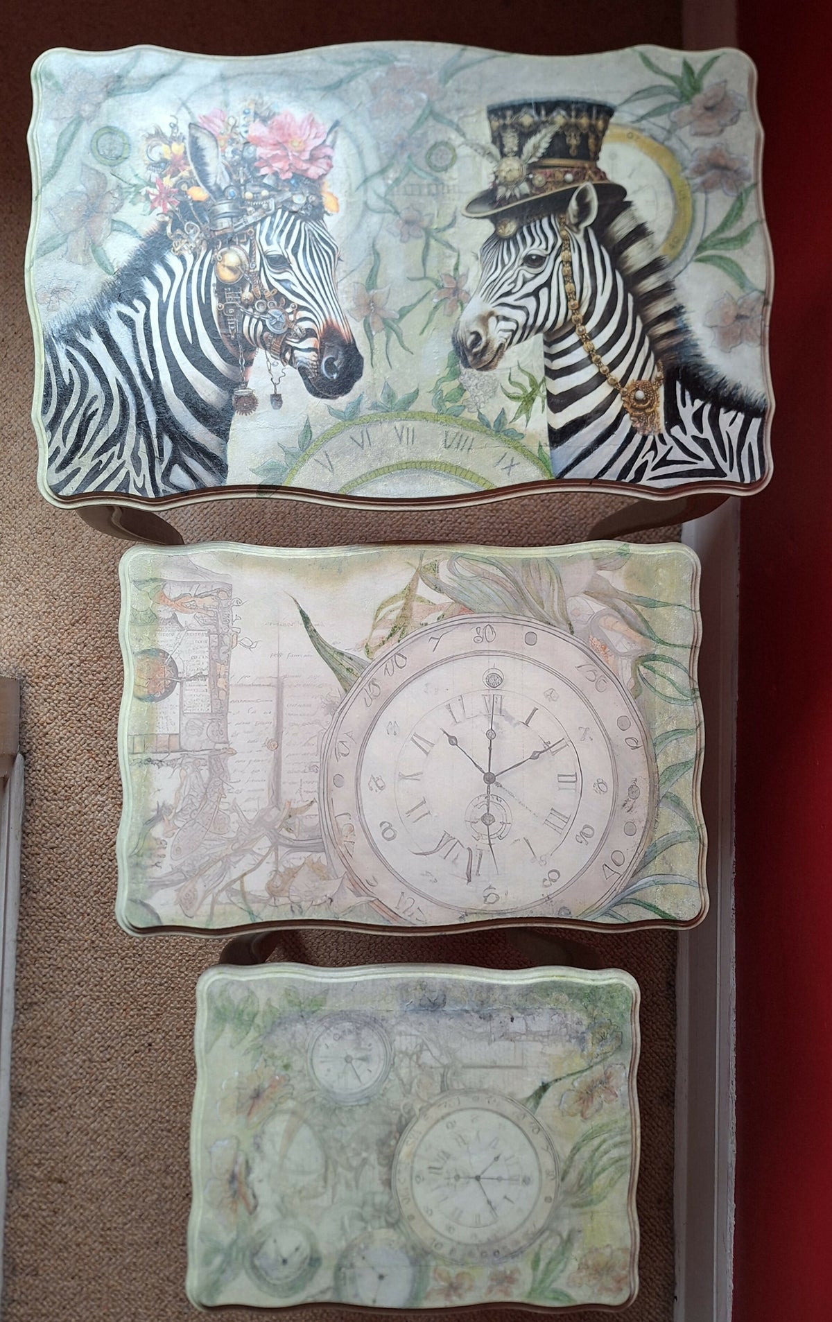 “Zebra Time” Vintage Stacking Tables
