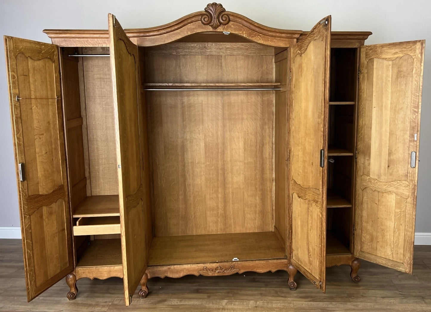 Wardrobe Vintage French Louis XVI Style Oak Four Door Carved Armoire LOT 6099