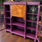 Art Deco Writing Bureau Bookcase & Drinks Cabinet - Aubergine Purple, Walnut & Glass