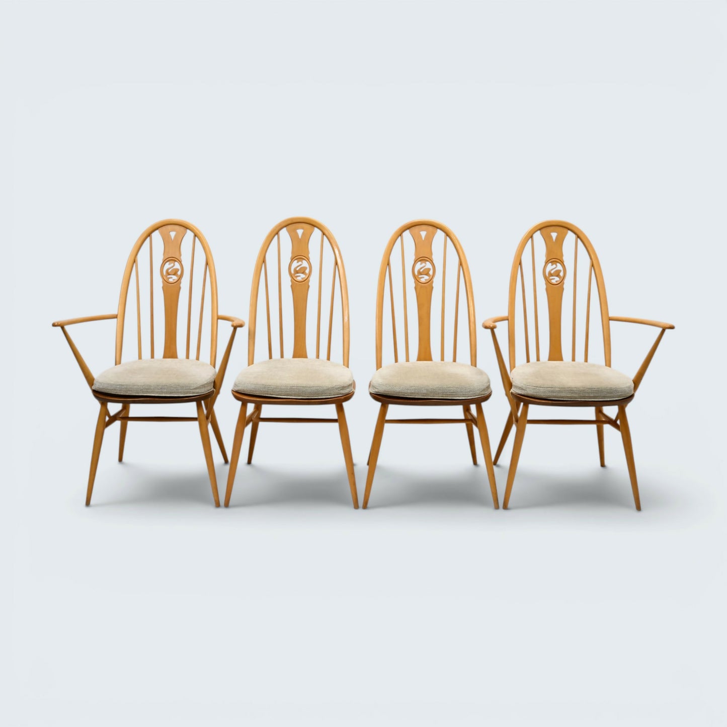 4 Ercol Swan Bow Back Dining Chairs Windsor Bow Light Finish FREE UK Delivery*