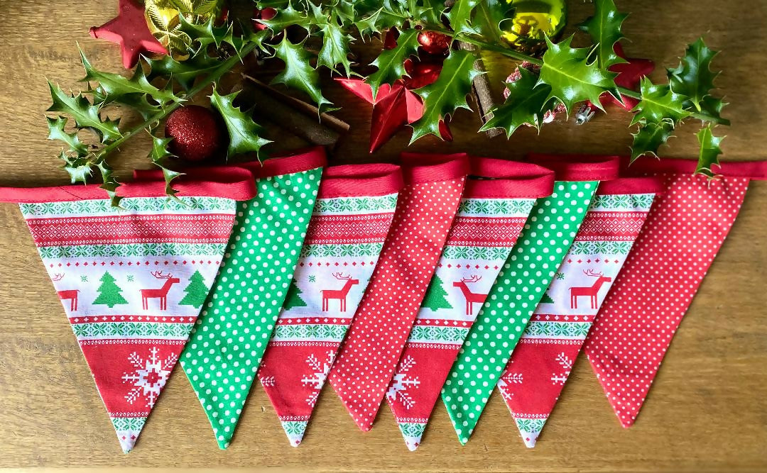 Handmade Christmas Bunting (Red & Green Nordic Style)
