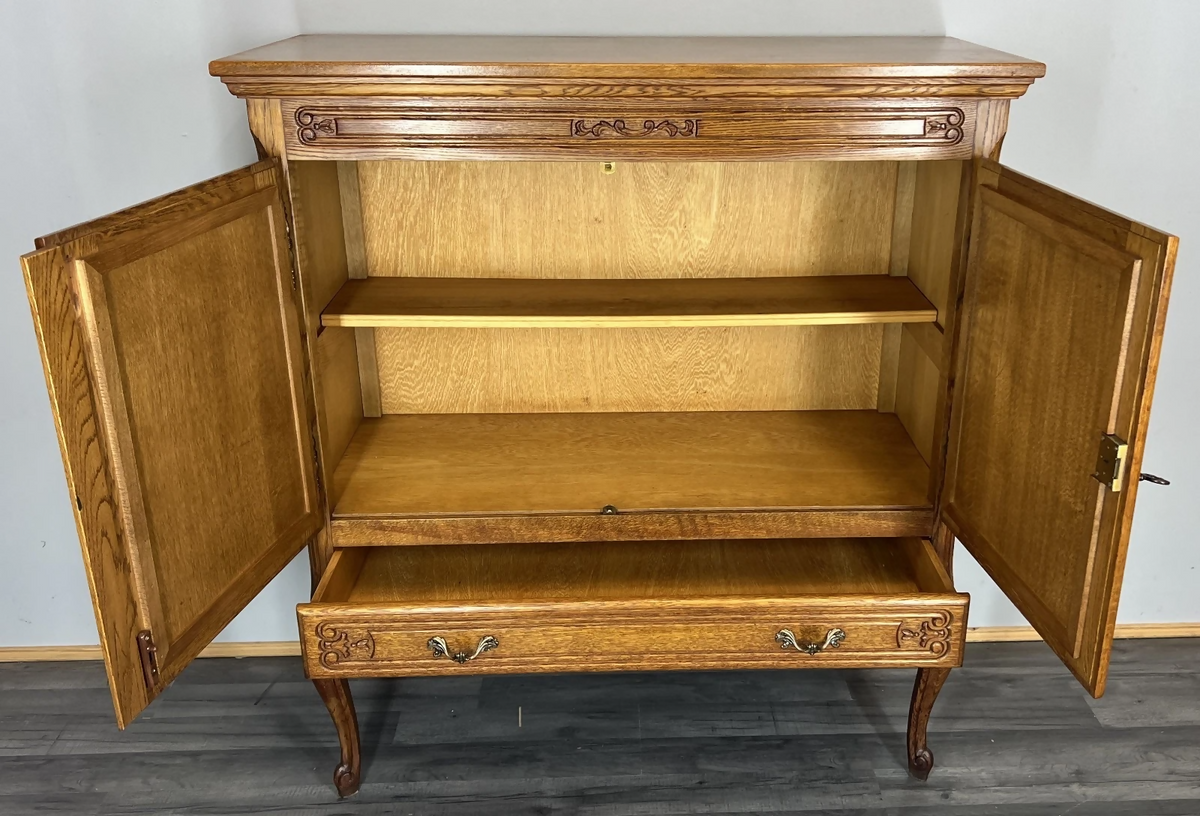 Cabinet Vintage French Louis XVI Style Oak Cupboard Carved Nightstand LOT 24342