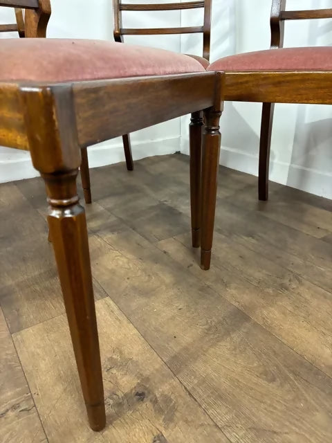 Reproduction Set Of Four Mahogany Inlaid Dining Chairs – Salmon Pink Upholstery