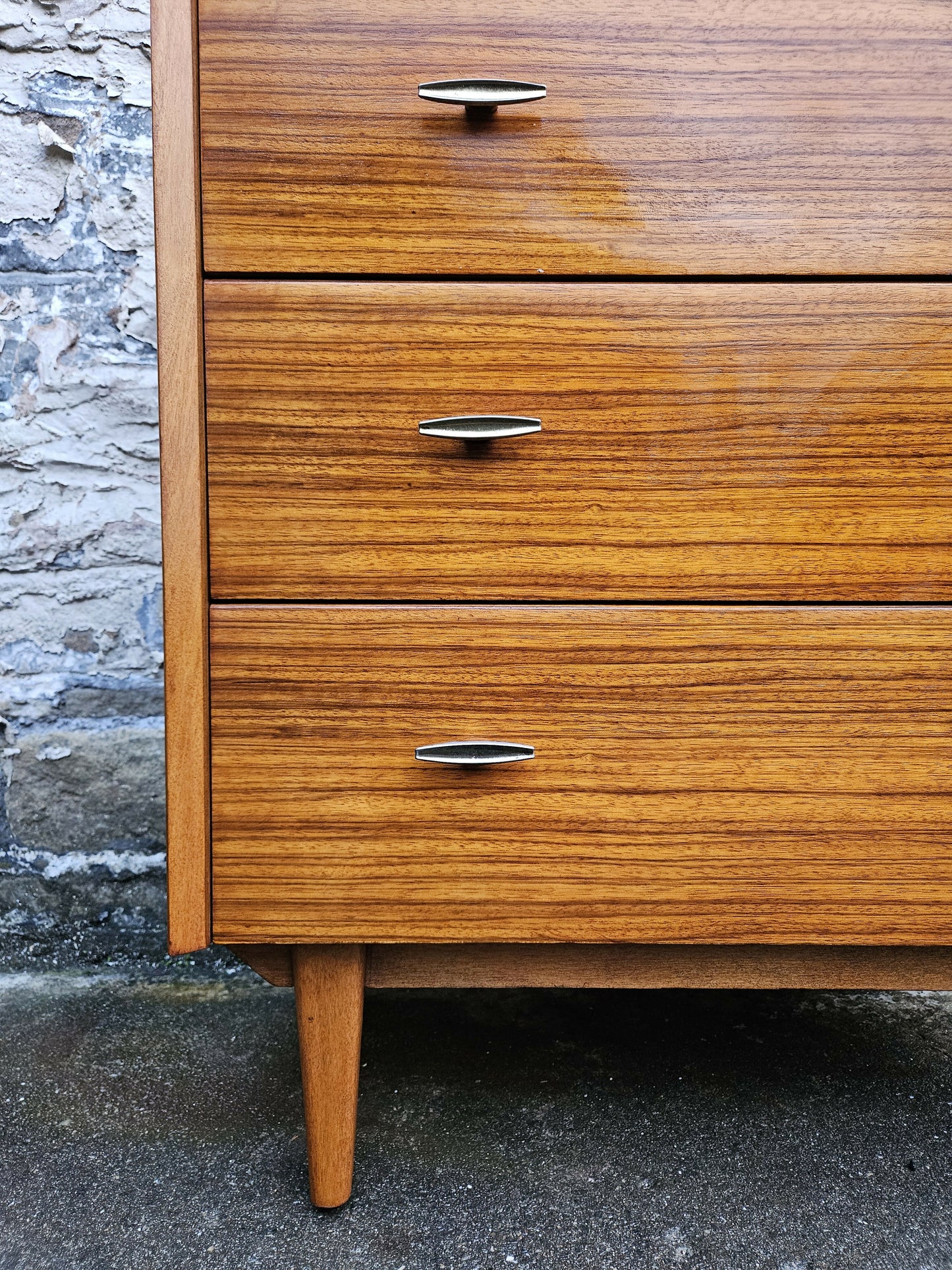 Lebus Chest of Drawers: Mid-Century Modern Tallboy Cabinet Four Drawer