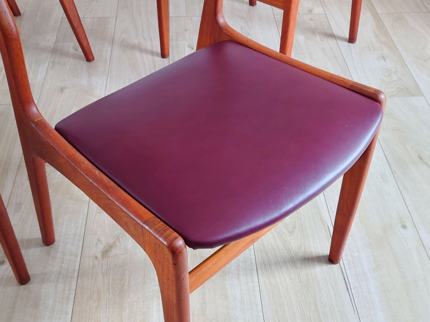 Mid century retro real leather Danish dining chairs set of 4