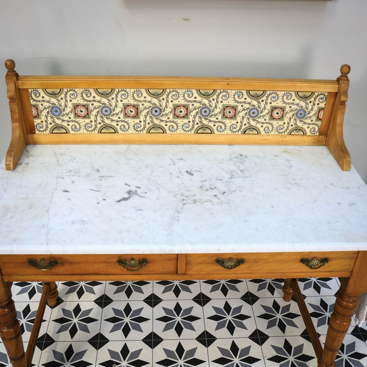 Antique Marble Top Wash Stand Side Table Kitchen Side Table