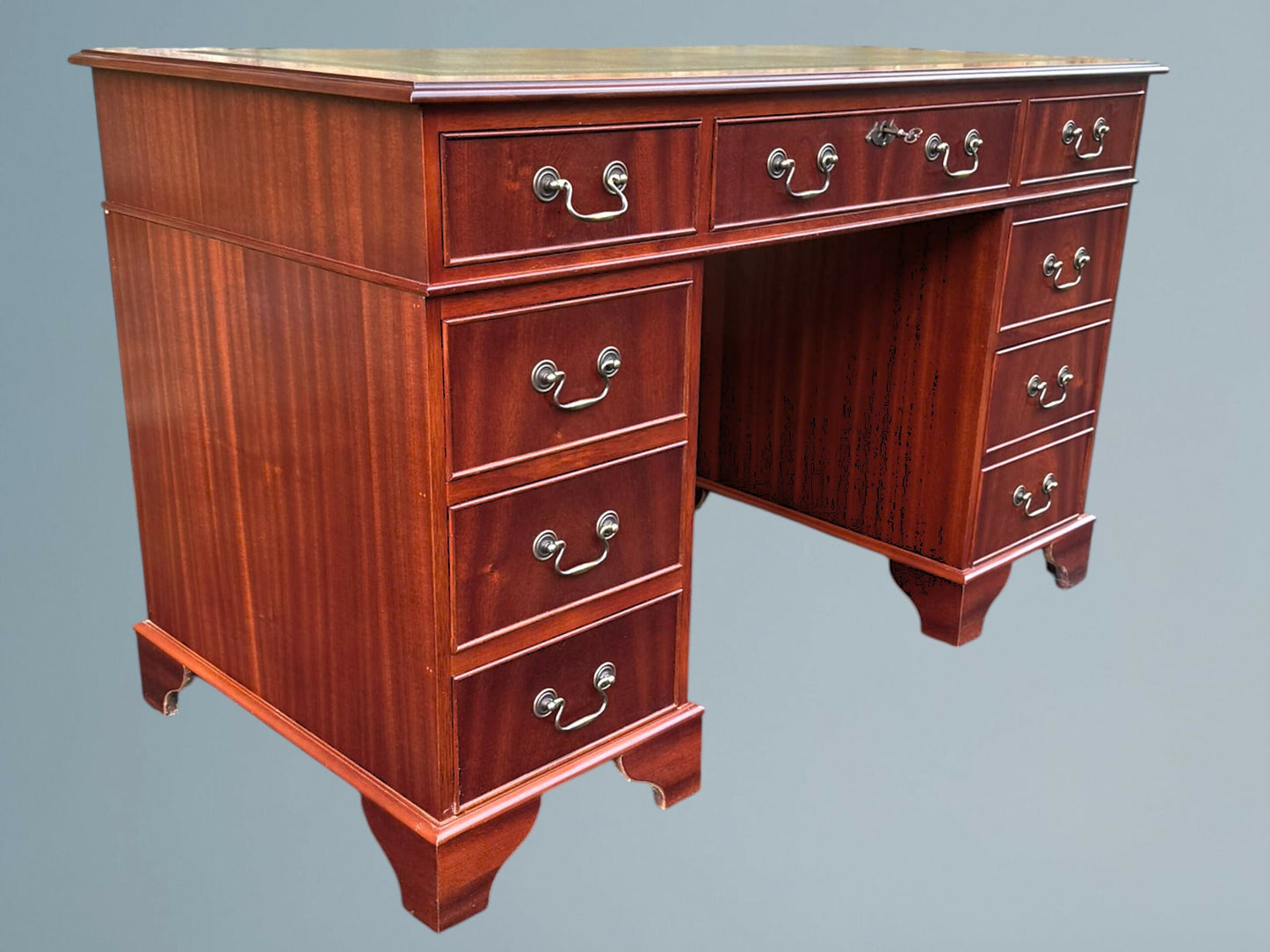 Mahogany Pedestal Writing Desk With Leather Top
