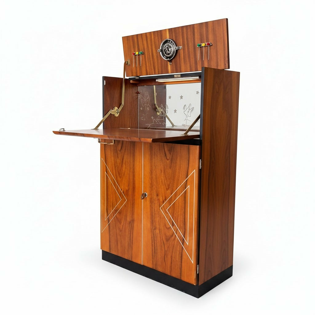 Vintage Art Deco Walnut Cocktail Cabinet | Mid Century Drinks Bar Cupboard