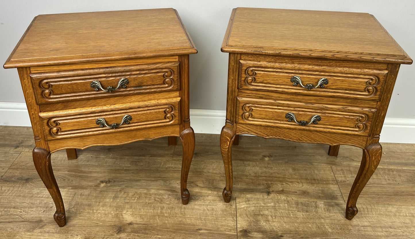 Pair of Bedside Tables Vintage French Louis Oak Nightstands Cabinets LOT 6350