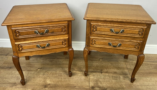 Pair of Bedside Tables Vintage French Louis Oak Nightstands Cabinets LOT 6350