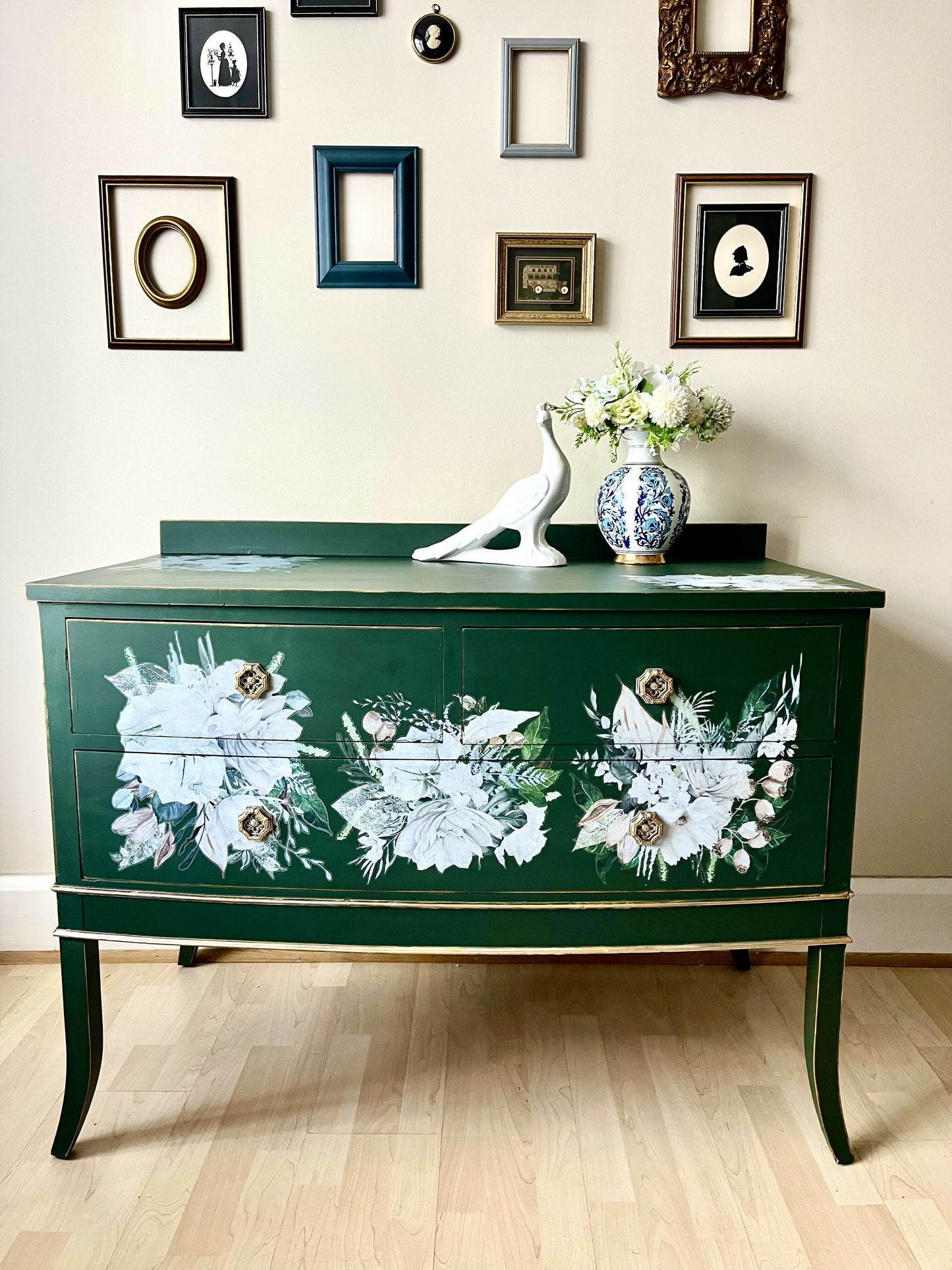 Vintage Green and Gold Chest of Drawers , Dresser