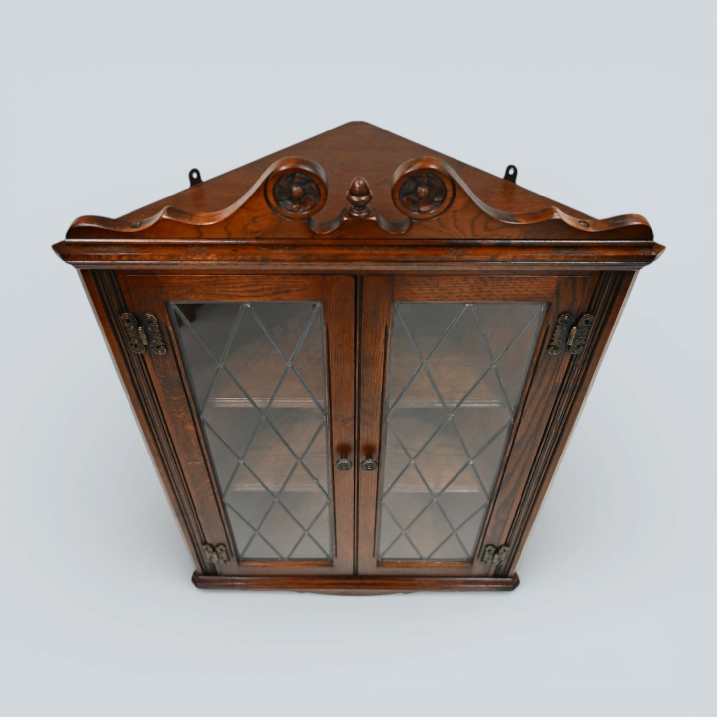 Old Charm Hanging Corner Display Cabinet Leaded Glass Tudor Brown *FREE Delivery