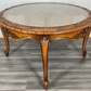 Coffee Table Vintage French Louis XIV Glass Top Ornate Cane Round Table LOT 3941