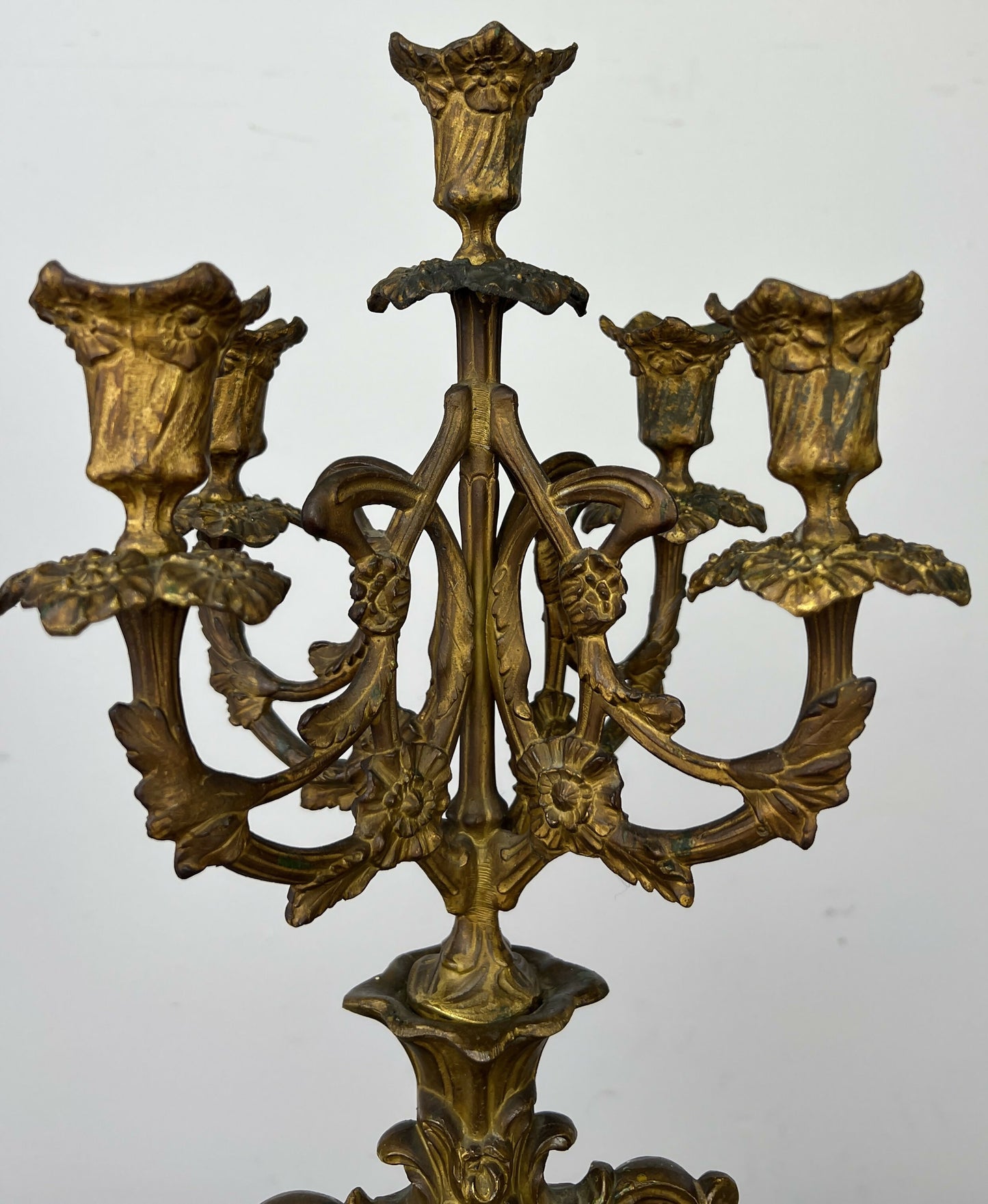 Candelabra Antique French Style Brass Marble Five Arm Candle Holder LOT 6488