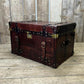 Genuine Bridle Leather Hand Dyed Belted Chestnut Brown Coffee Table Trunk