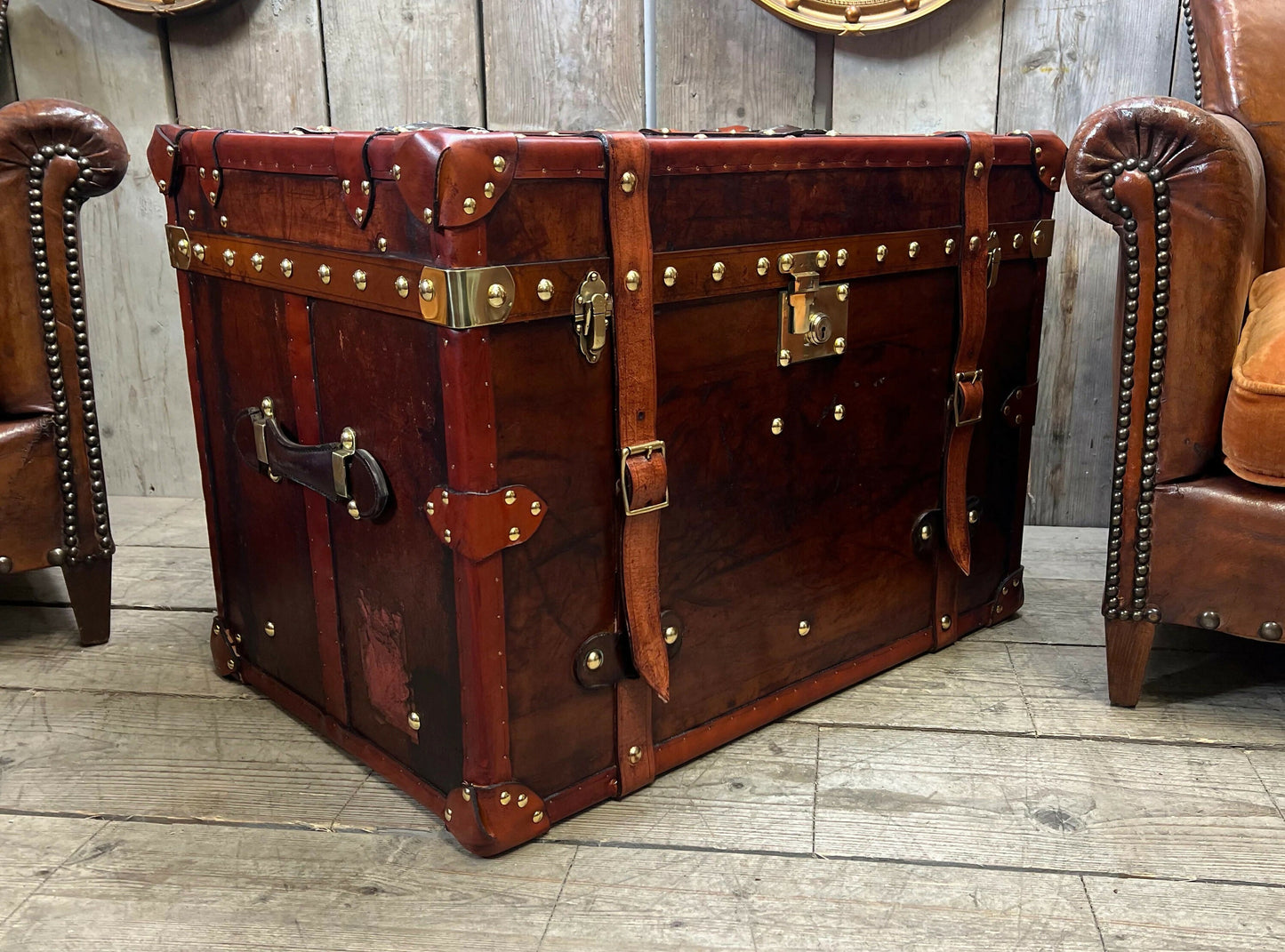 English handmade vintage luxury leather trunk - storage chest - rustic style