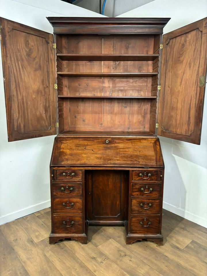 Georgian Mahogany Kneehole Bureau Bookcase