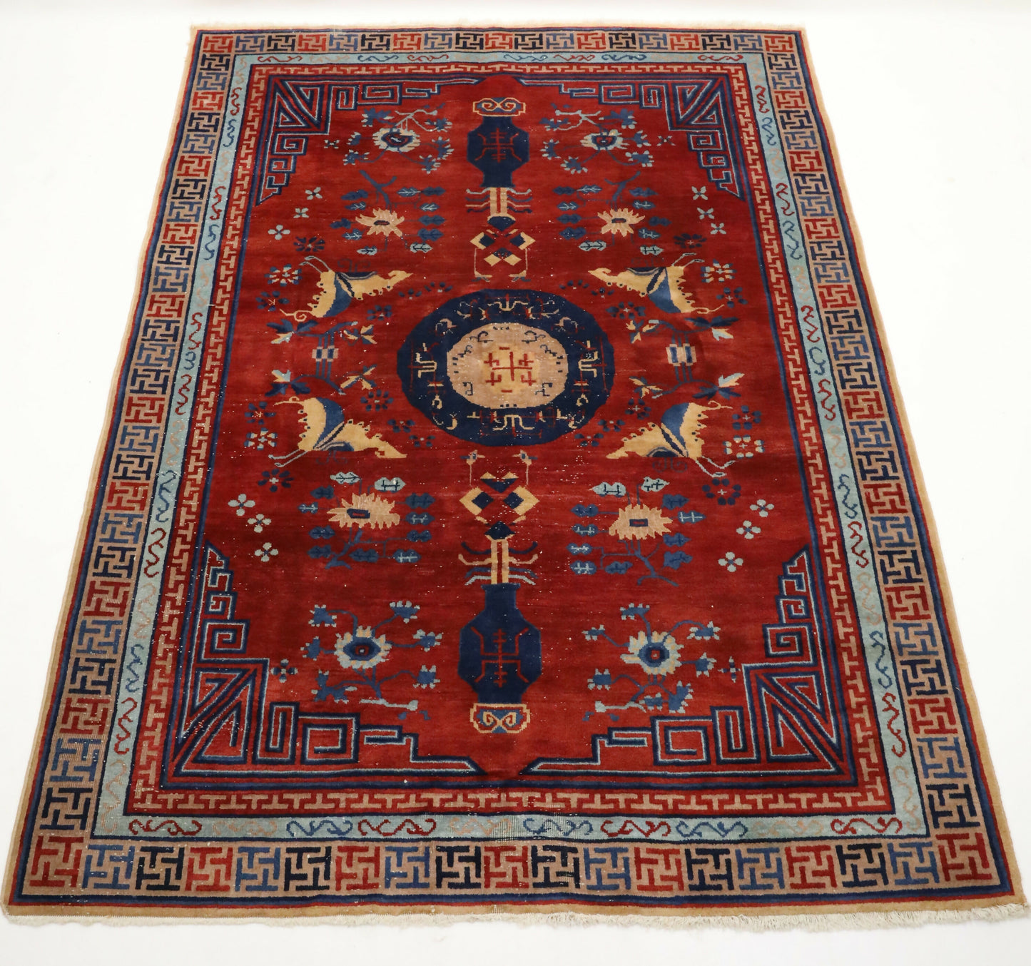 Antique Handmade Chinese Khotan Rug/Carpet Geometric Design FREE UK Delivery. SBR7123/2704B