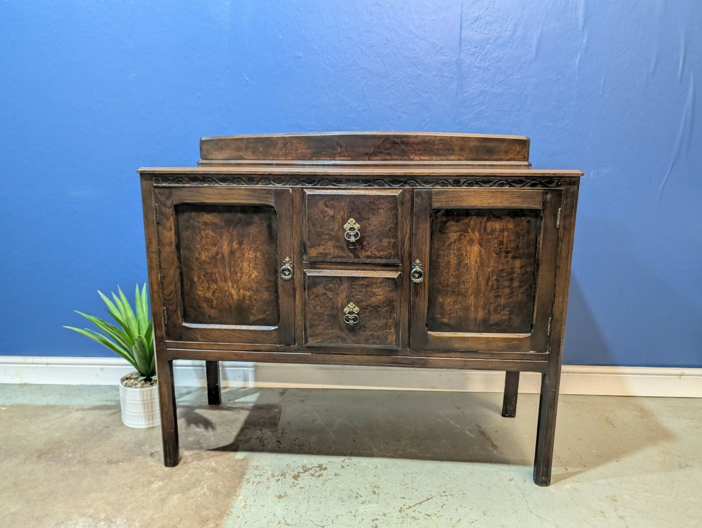 Vintage Oak Sideboard Cupboard With Drawers Dresser Base Service Cabinet English