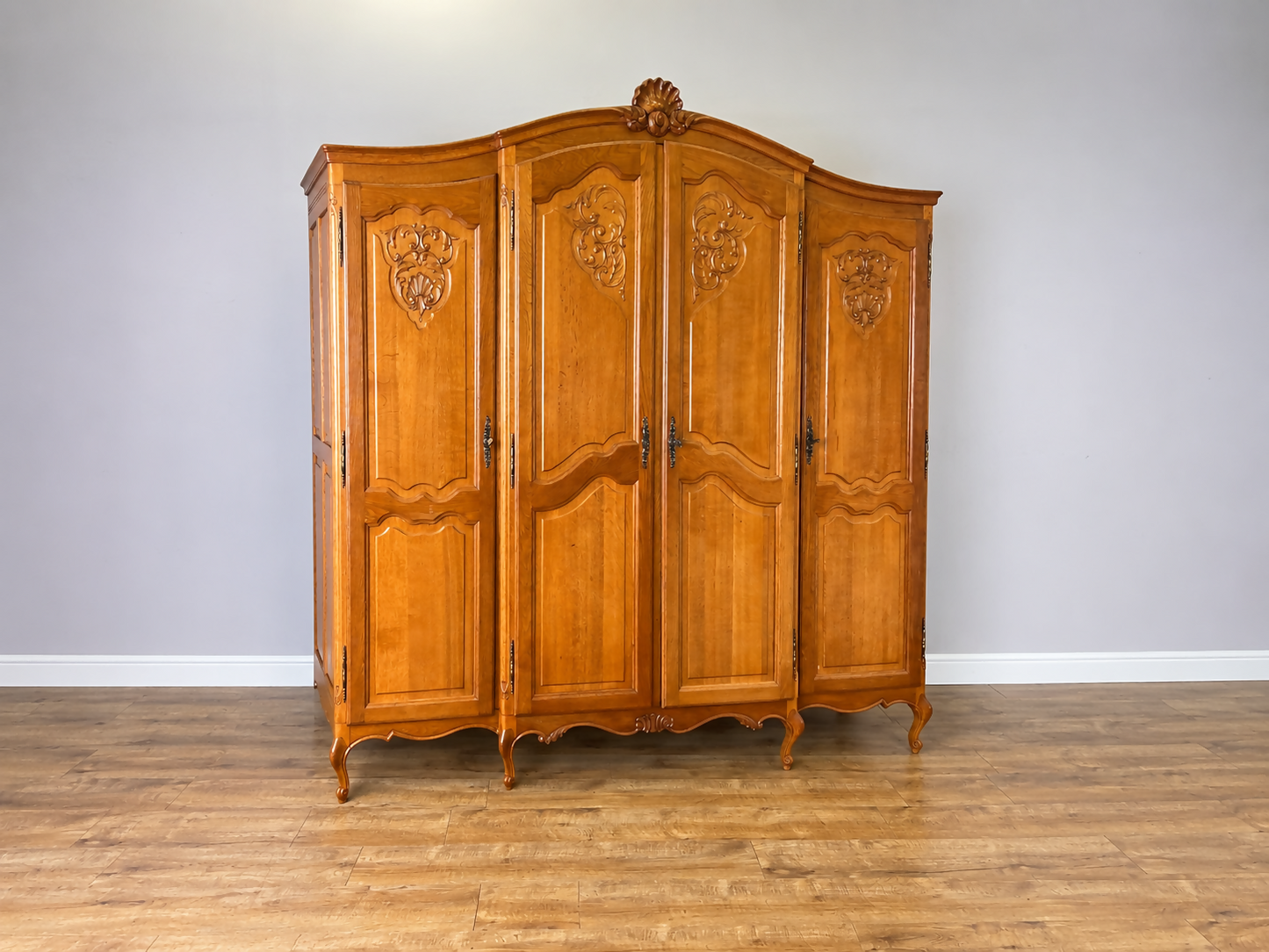 Wardrobe Vintage French Louis XVI Style Oak Four Door Carved Armoire LOT 6463