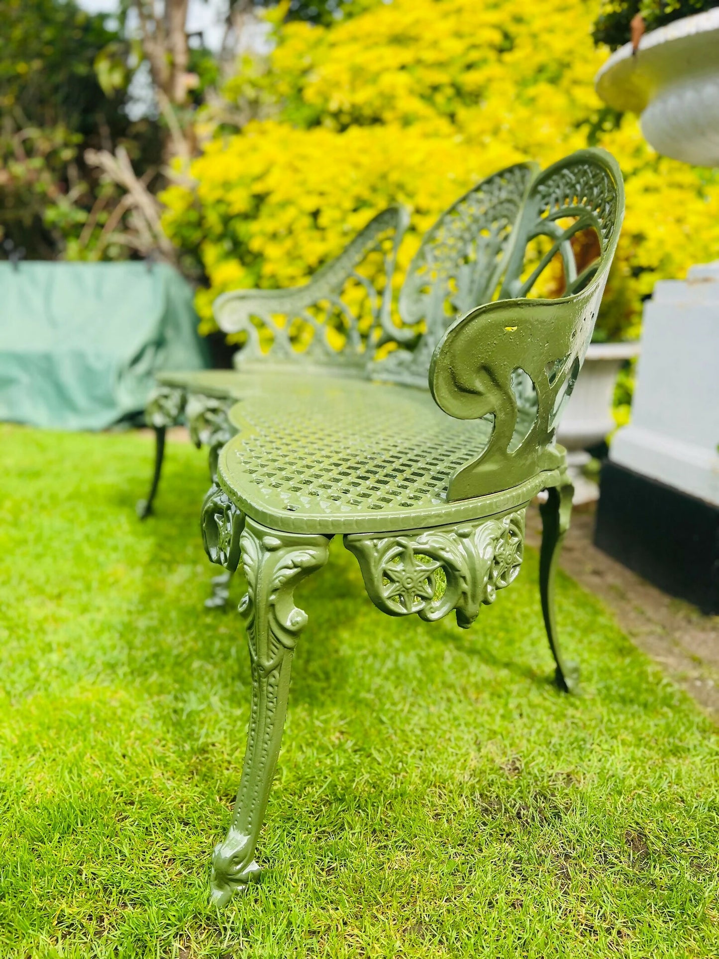 Cast Aluminium Garden Bench finished in Olive Green