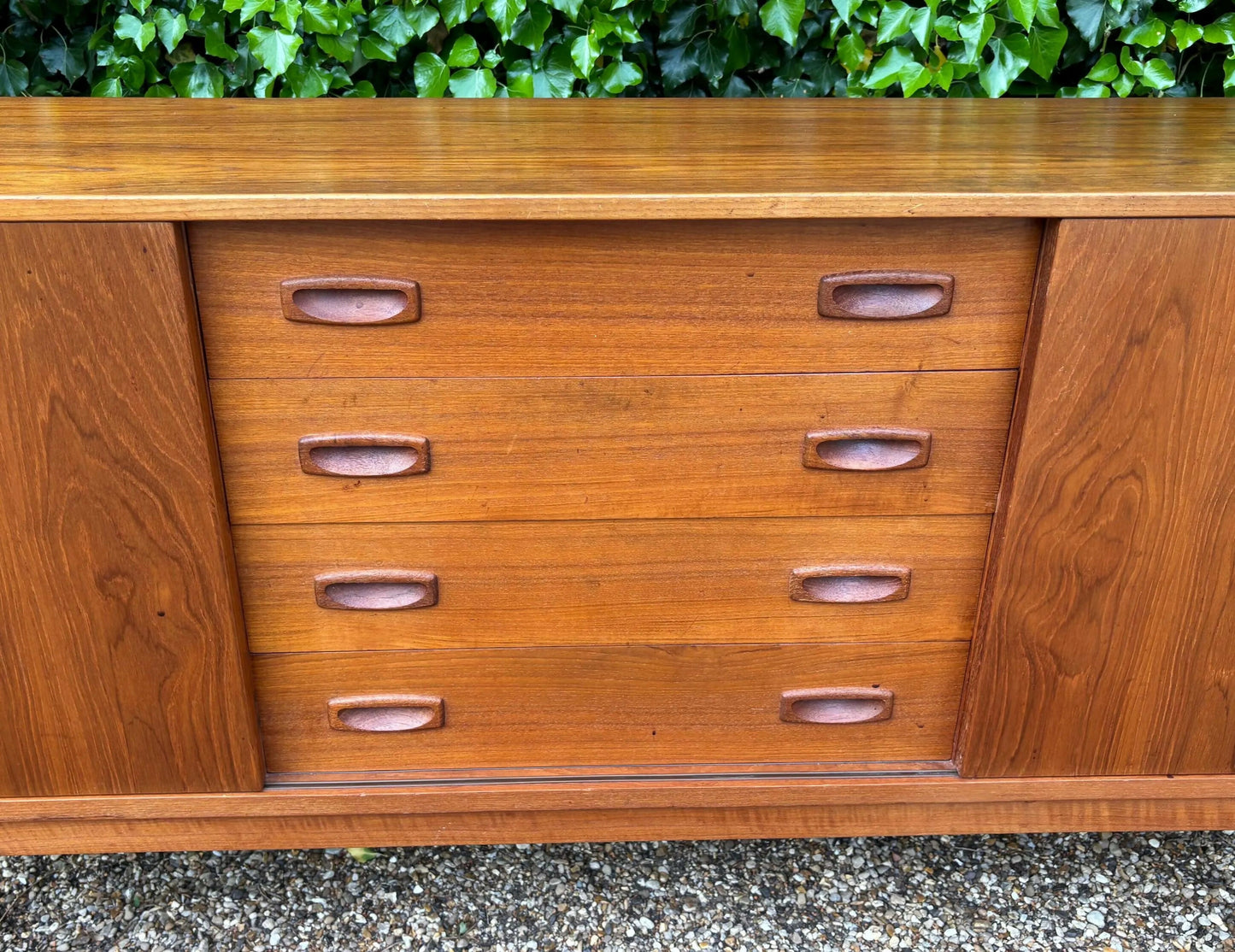 Danish Teak Mid Century Sideboard with Sliding Doors by Clausen and Son
