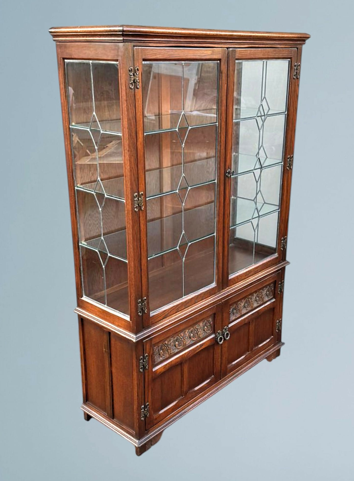 Wood Bros Old Charm Oak Display Cabinet Tudor Brown