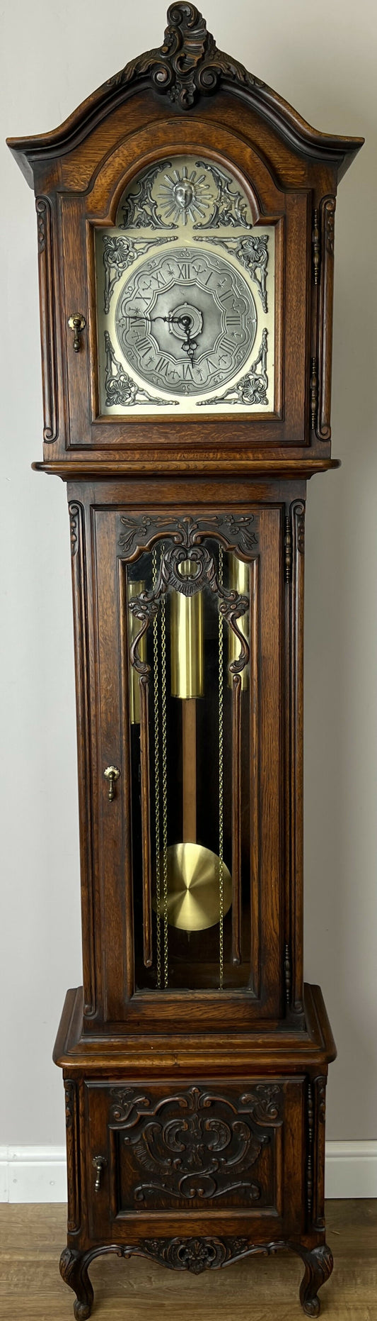 Grandfather Clock Vintage French Style Oak Carved Decorative Clock LOT 6107