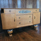 Art Deco Beautility Sideboard. Refinished Oak Cabinet. Striped vintage furniture.