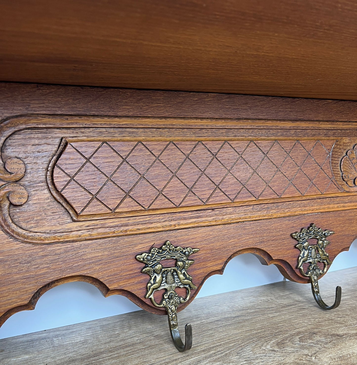 Coat Rack Vintage French Oak Wall Mounted 6 Hooks Carved Rack Hanger LOT 6206