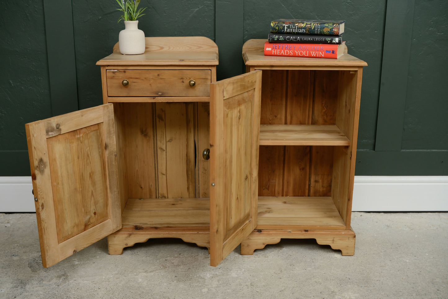 Pair Vintage Pine Bedside Cupboards Tables - Pot Cupboards - SKU 206 207