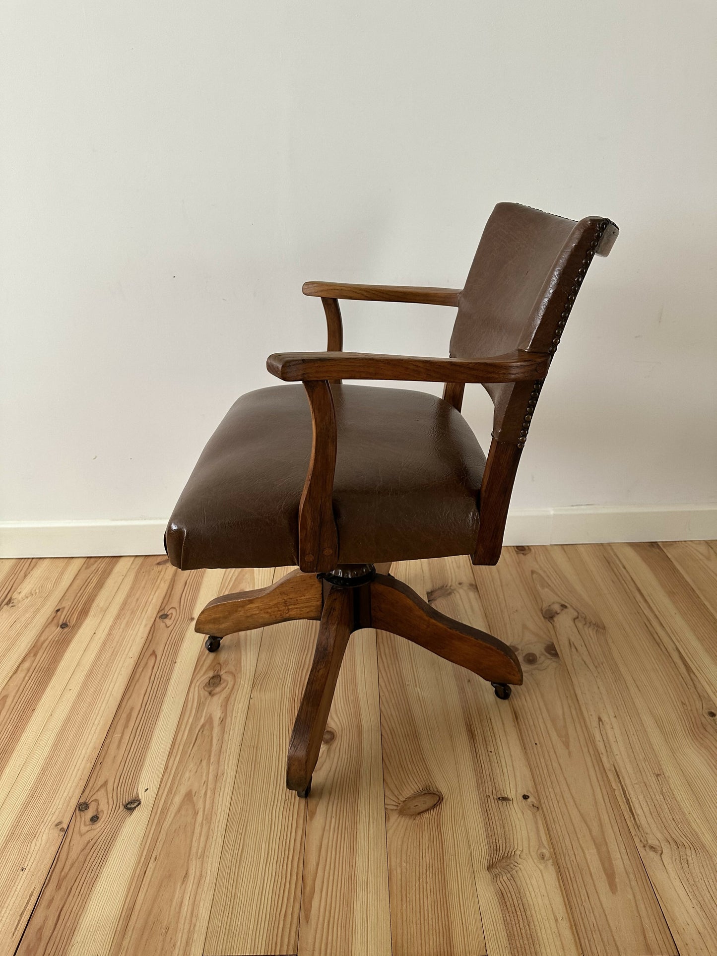 Antique Oak Captain's Swivel Chair, Edwardian Vintage Office Desk Chair, Period Revolving Chair, Victorian Study Seat, Home Office Furniture