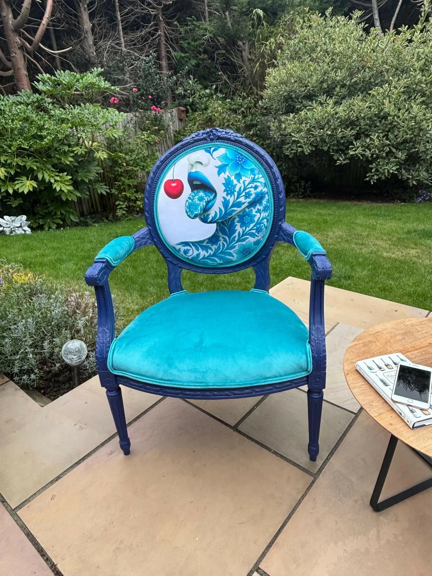 Blue Vintage Chair, Artist Design Bespoke Accent Chair, Statement Furniture