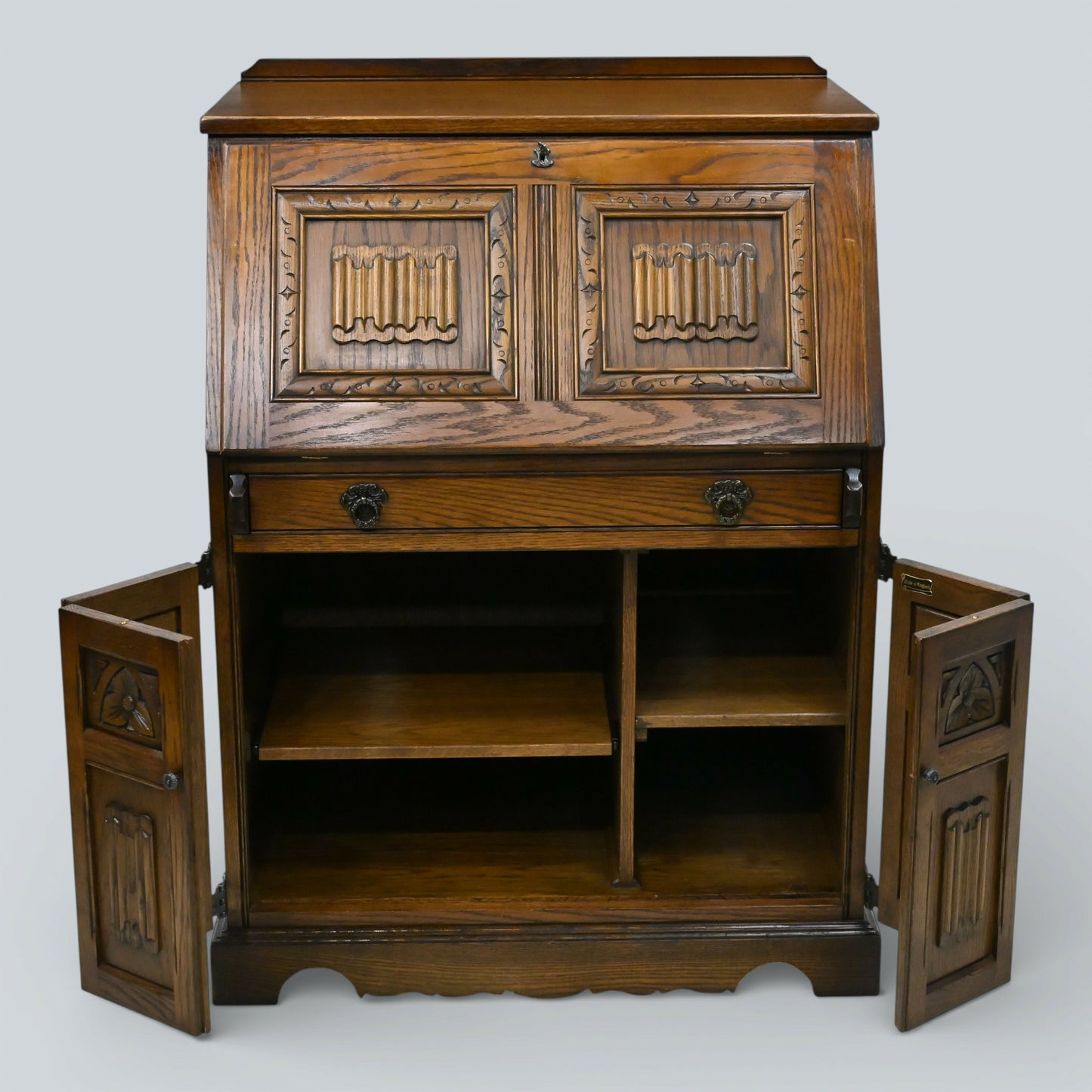 Old Charm Computer Bureau Micro Office Light Oak Red Leather FREE UK Delivery
