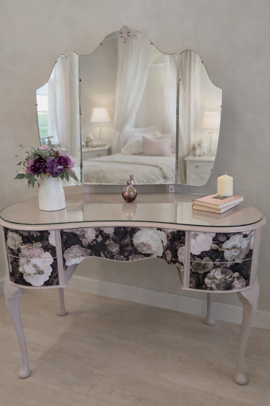 French Style Dressing Table with Matching Bedsides Dusky Pink and Floral