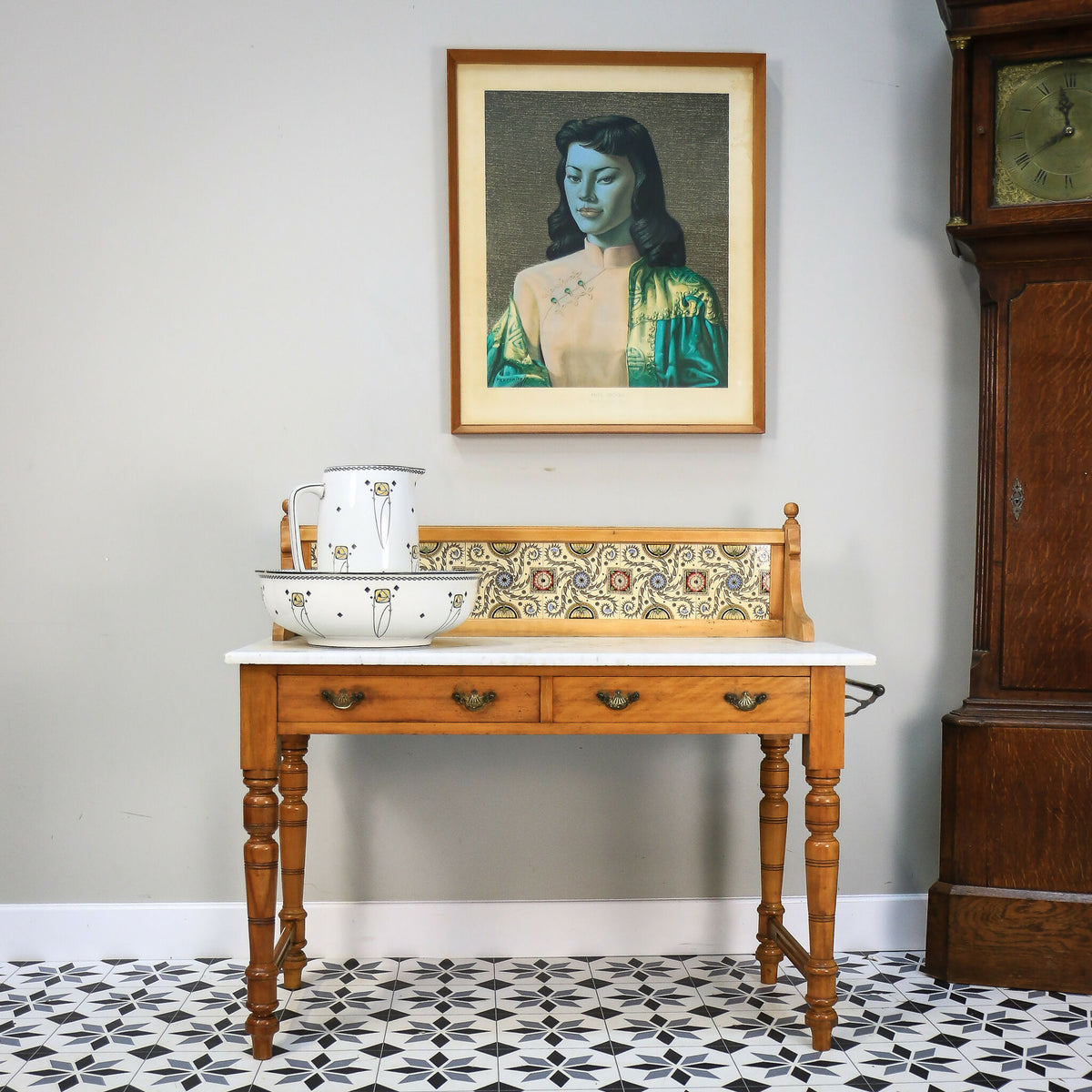Antique Marble Top Wash Stand Side Table Kitchen Side Table