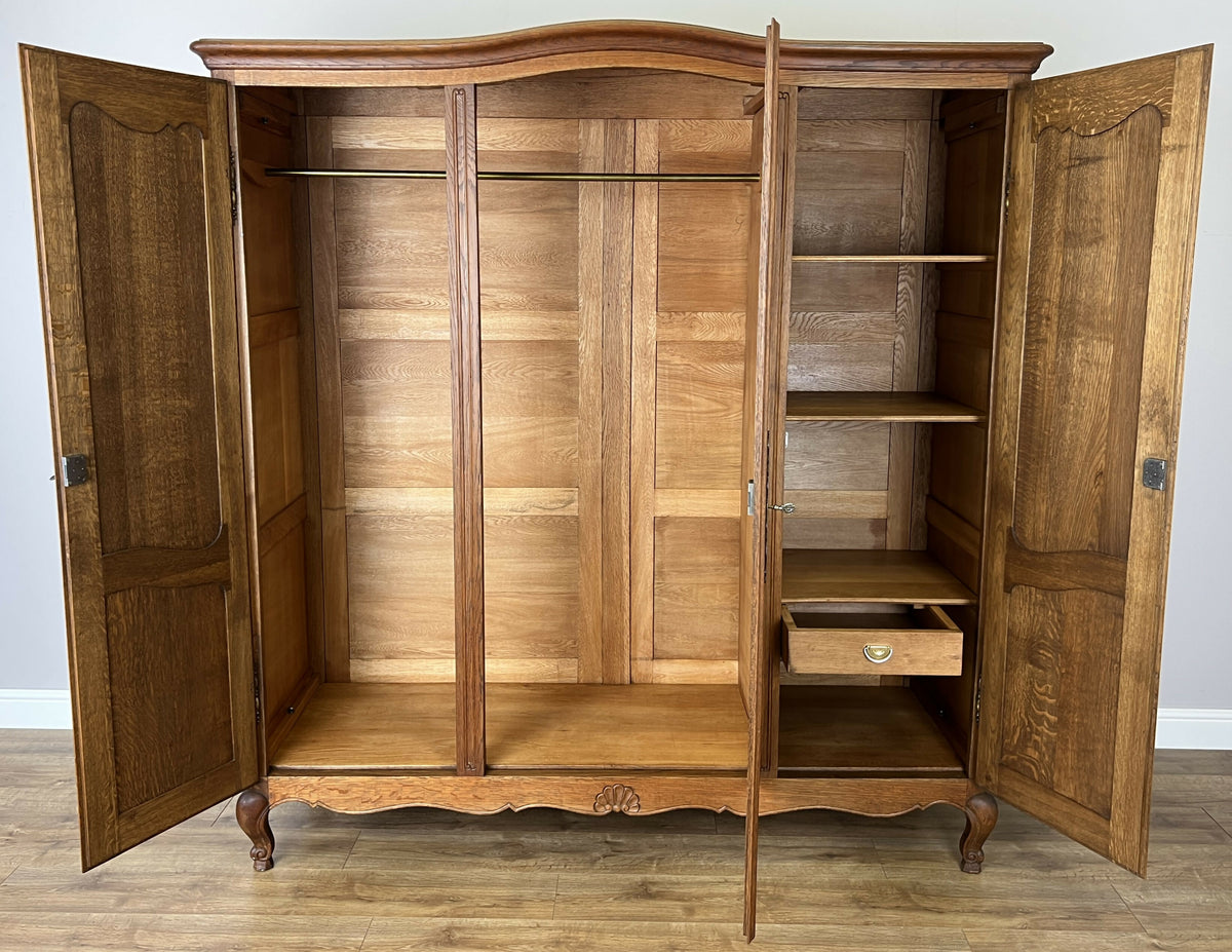Wardrobe Vintage French Louis XVI Style Oak Three Door Carved Armoire LOT 6508