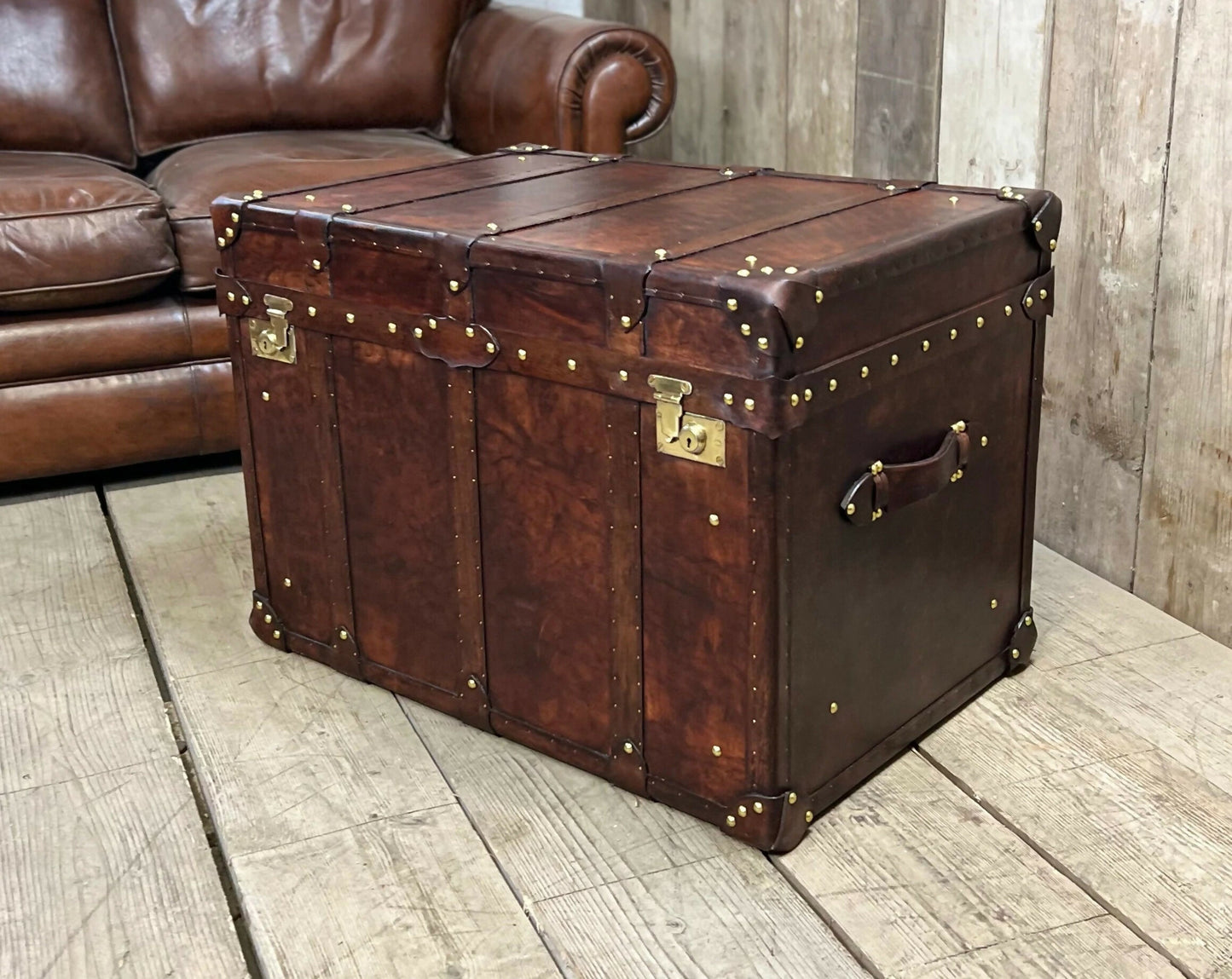 English Leather Coffee Table Storage Trunk