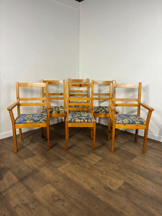 Set Of Six Contemporary Pine Dining Chairs – Including Two Carvers