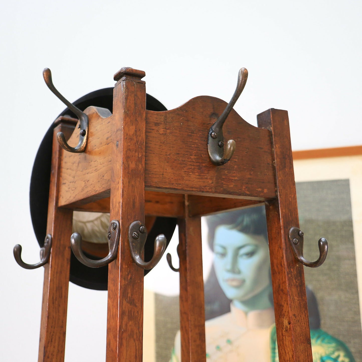 Arts and Crafts Coat Stand Hall Stand Edwardian in Solid Oak.
